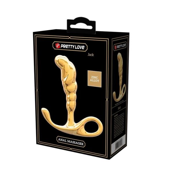 Jack prostate massager in gold, shown with its wide base