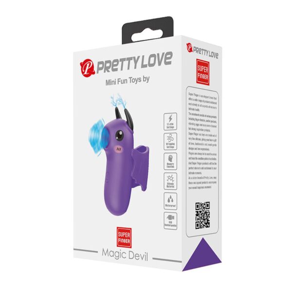 Pretty Love Magic Devil finger stimulator, purple and shaped like a little devil