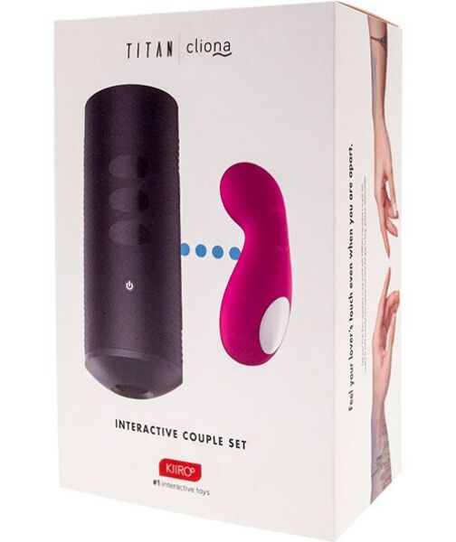 Kiiroo Titan & Cliona couples' sex toy set, with the Titan masturbator and Cliona clitoral vibrator