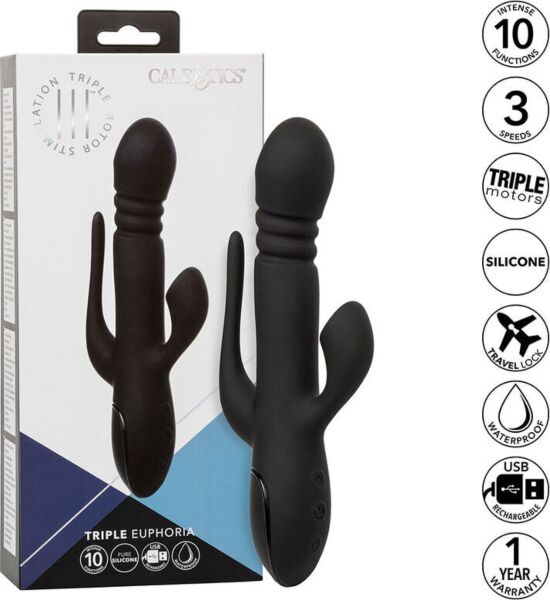 CalExotics Triple Euphoria rabbit vibrator with shaft, clitoral suction toy and tail
