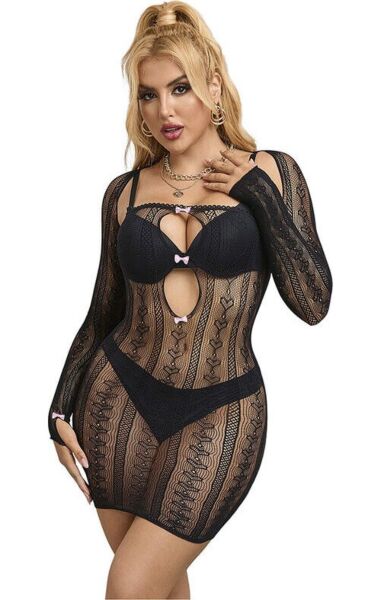 Subblime long-sleeved short fishnet dress