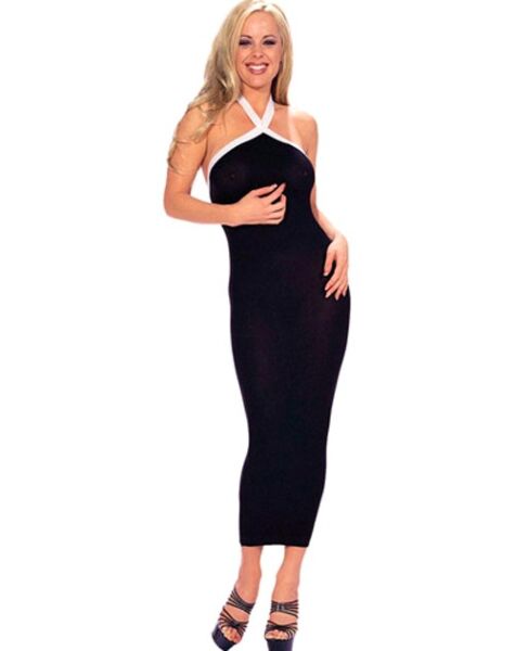 Music Legs black and white long dress with halter neck straps