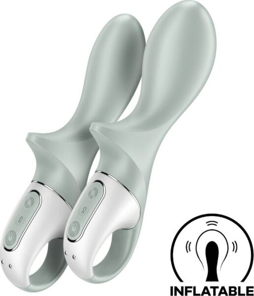 Satisfyer Air Pump Booty 3 inflatable anal vibrator in green, with its holding ring