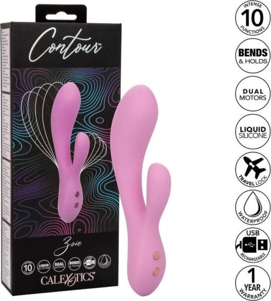 CalExotics Contour Zoie rabbit vibrator with its curved shaft and clitoral stimulator