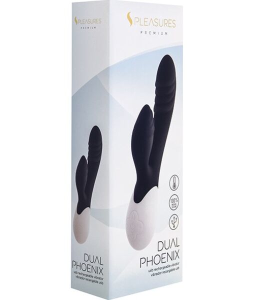 S Pleasures Dual Phoenix rabbit vibrator in black, with its clitoral arm