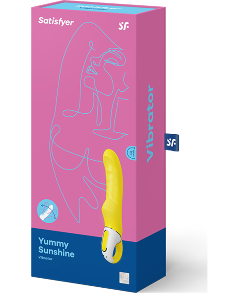 Satisfyer Yummy Sunshine G-spot vibrator in yellow, curved with a ribbed surface