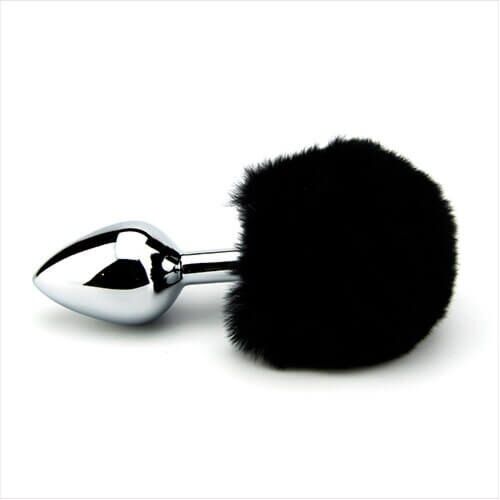 Butt Plug Furry Fantasy Bunny Tail with Faux Fur Negro