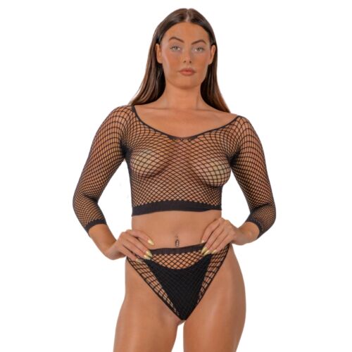 Lingerie Set Lace by LJ Fence Net Crop Top and Bottoms
