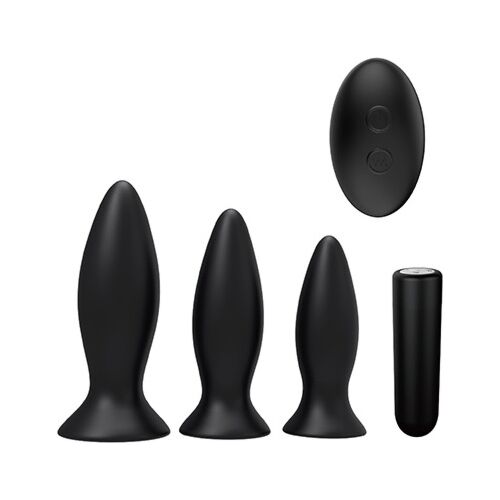 Anal Plugs S Pleasures Premium Line Triplicity Black with Vibrating Bullet