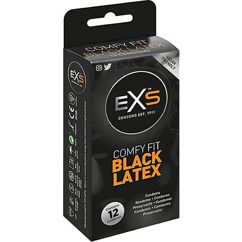 Condoms Exs Black Latex 12 Pack with Anatomical Shape