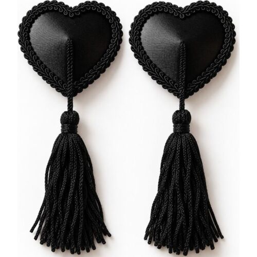 CHILIROSE CR 4897 Heart-Shaped Nipple Covers with Black Tassels