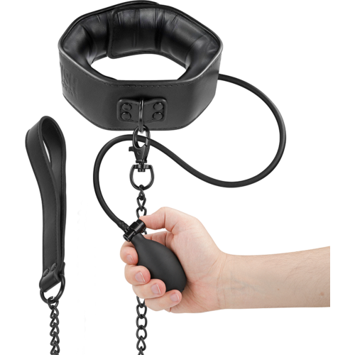 Fetish Submissive Bondage Inflatable Collar with Chain
