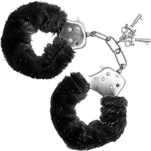 Handcuffs S Pleasures Furry Cuffs Black with Plush Cover