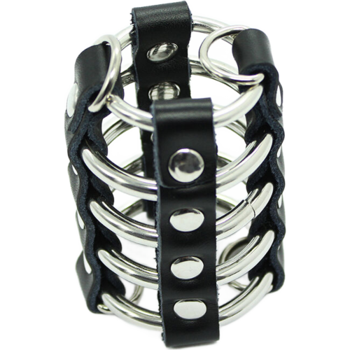 Penis Cage Ohmama Fetish with Metal Rings and Leather Straps