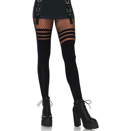 Pantyhose Leg Avenue Seamless Opaque with Fishnet Stripes