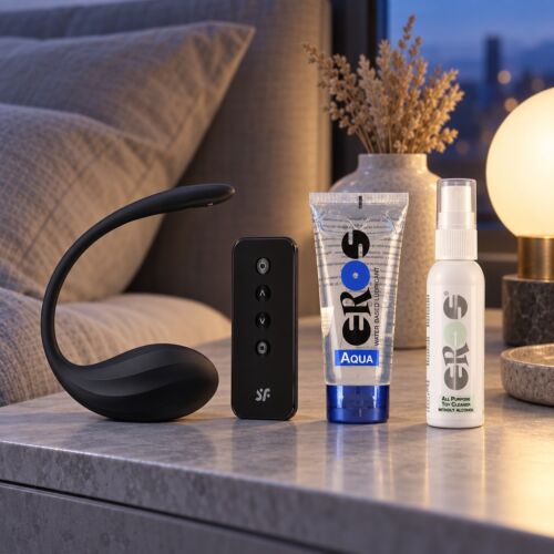 App-controlled wearable vibrator kit for long-distance couples – lifestyle scene (AI-generated image)