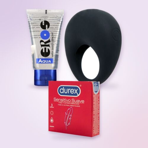 Couples kit with Pretty Love vibrating ring, condoms and lubricant