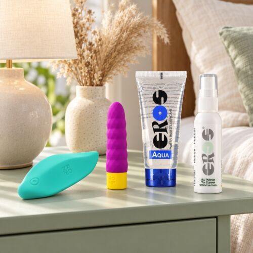 First vibrator kit for beginners with two ROMP toys – lifestyle scene (AI-generated image)