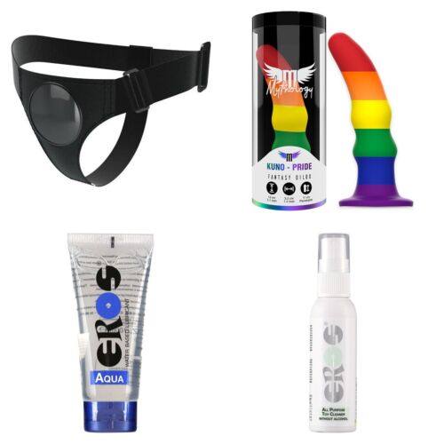 Beginner's strap-on kit with universal harness and silicone dildo