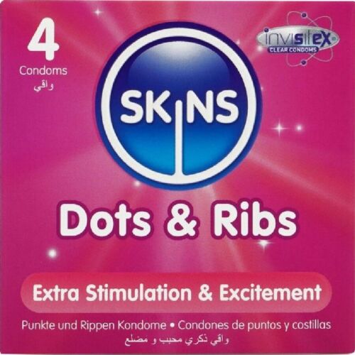 Premium Condoms Skins Dots & Ribs Pack 4 for Enhanced Pleasure