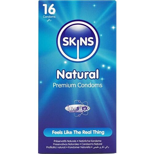 SKINS Natural Condoms 16-Pack - Extra Lubricated and Ultrafine