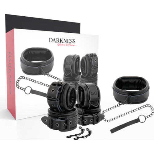 Bondage Set DARKNESS - Comfortable Leather Cuffs and Collar
