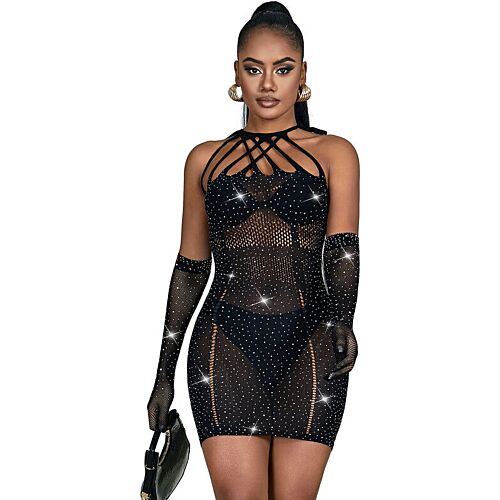 Fishnet Dress Sublime with Rhinestones