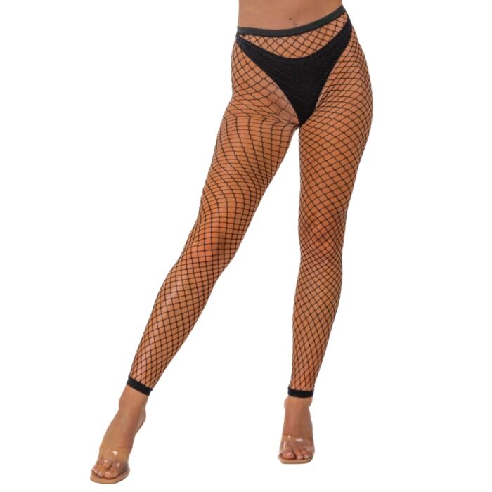 Lace by LJ One Size Industrial Net Footless Tights Black Lace by LJ One Size Industrial Net Footless Tights Black