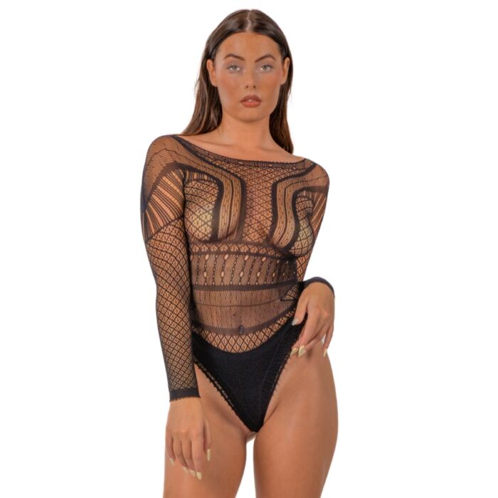 Lace by LJ Seamless Lace Long Sleeved Bodysuit Black Lace by LJ Seamless Lace Long Sleeved Bodysuit Black