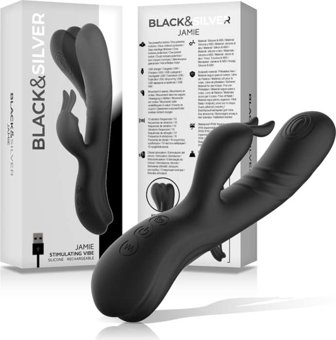 BLACK&SILVER - JAMIE VIBRADOR RABBIT EFECTO WAVE BLACK&SILVER - JAMIE VIBRADOR RABBIT EFECTO WAVE