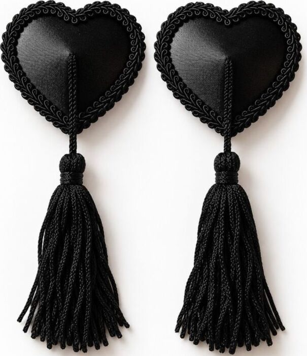 CHILIROSE CR 4897 Heart-Shaped Nipple Covers with Black Tassels