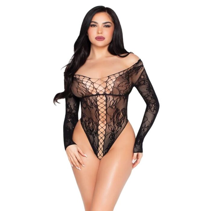 LEG AVENUE - 89370 NET AND LACE TEDDY BLACK - ONE SIZE LEG AVENUE - 89370 NET AND LACE TEDDY BLACK - ONE SIZE