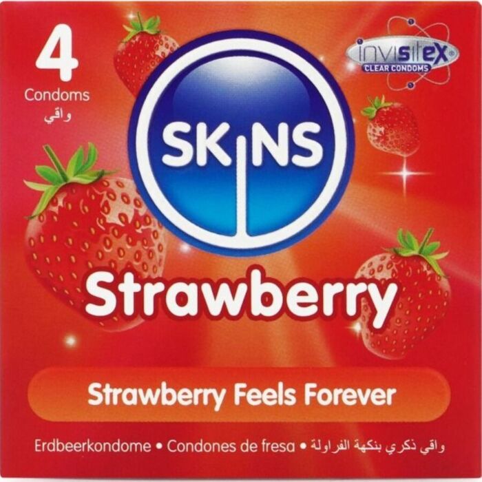Preservativos Skins Sabor Fresa - Pack 4 Ultra Finos Preservativos Skins Sabor Fresa - Pack 4 Ultra Finos