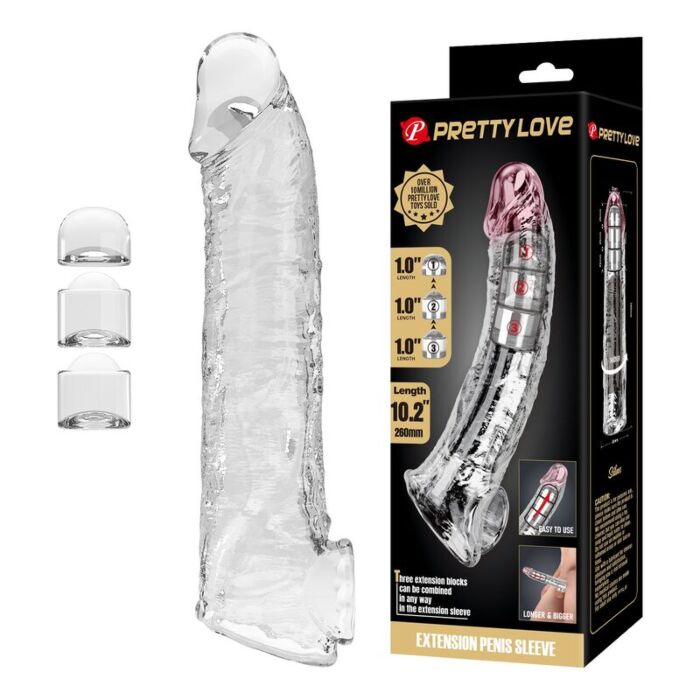 PRETTY LOVE - ADJUSTABLE PENIS EXTENSION SLEEVE 26 CM Ø 4 CM TRANSPARENT PRETTY LOVE - ADJUSTABLE PENIS EXTENSION SLEEVE 26 CM Ø 4 CM TRANSPARENT