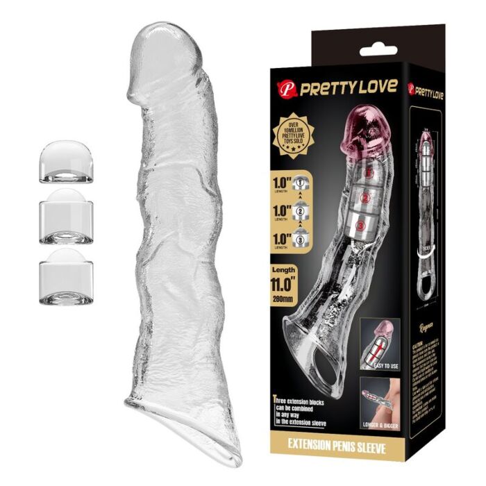 PRETTY LOVE - ADJUSTABLE PENIS EXTENSION SLEEVE 28 CM Ø 4.5 CM TRANSPARENT PRETTY LOVE - ADJUSTABLE PENIS EXTENSION SLEEVE 28 CM Ø 4.5 CM TRANSPARENT