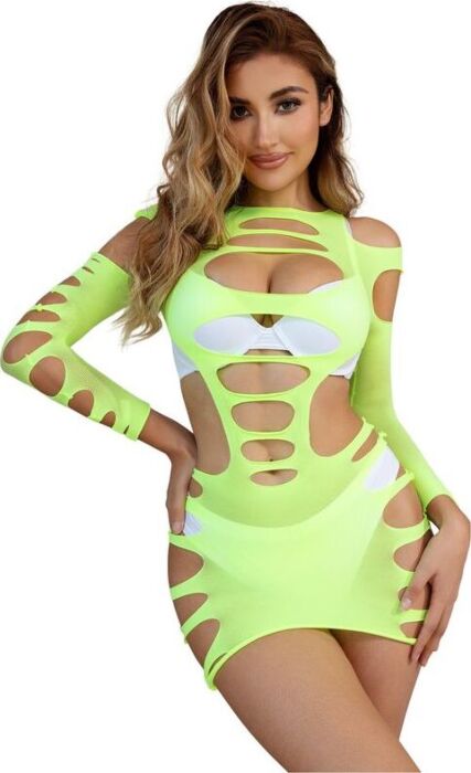 Vestido Rejilla Sublime Verde Sexy Manga Larga Vestido Rejilla Sublime Verde Sexy Manga Larga